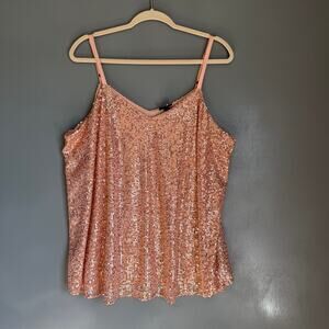 TORRID Women's 1X 'Sophie' Pink Sequin Lined Strappy Tank Blouse Formal Glam